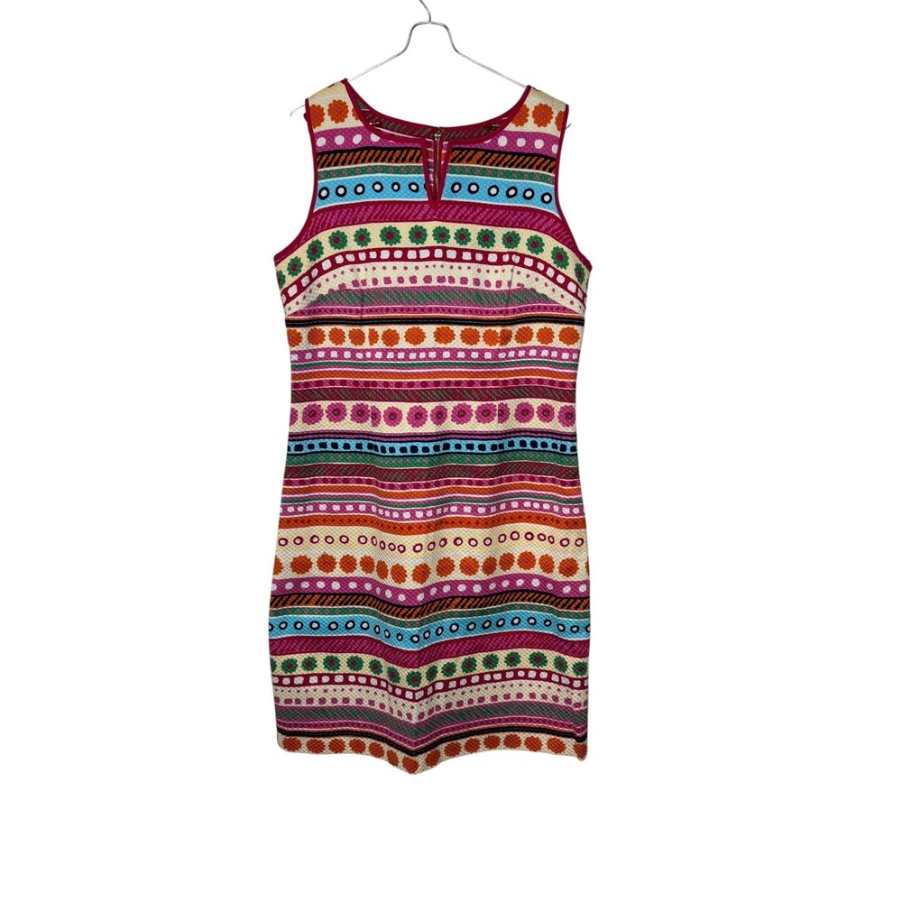 Talbots Womens Dress‎ Pique Sheath Knee-Length Floral Stripes Retro Sleeveless 6
